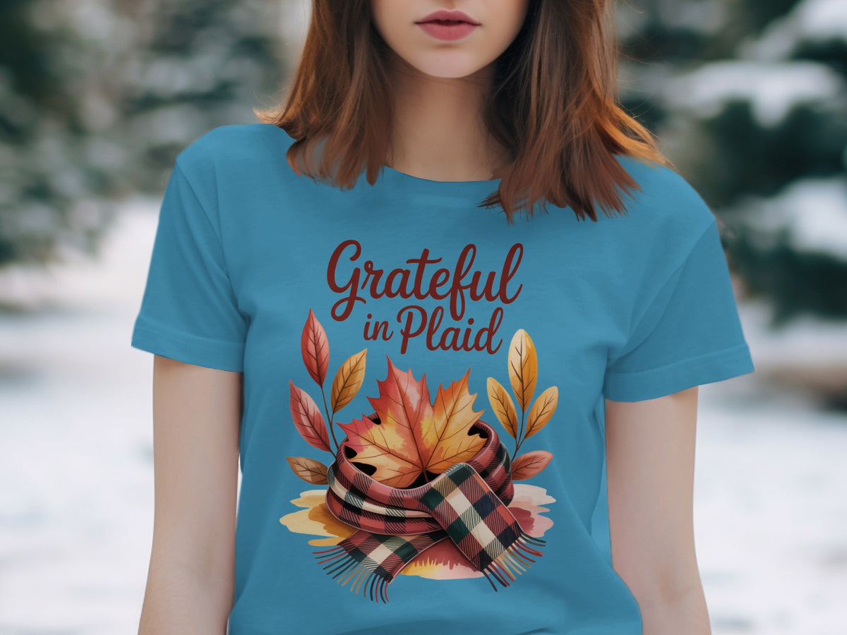 Grateful in Plaid – Cozy Women’s Thanksgiving T-Shirt