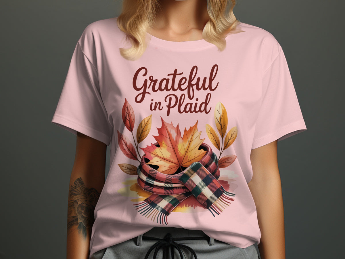 Grateful in Plaid – Cozy Women’s Thanksgiving T-Shirt