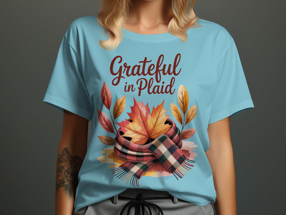 Grateful in Plaid – Cozy Women’s Thanksgiving T-Shirt