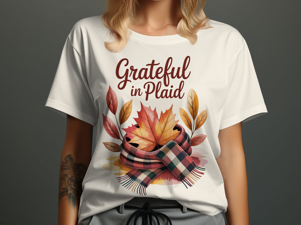 Grateful in Plaid – Cozy Women’s Thanksgiving T-Shirt