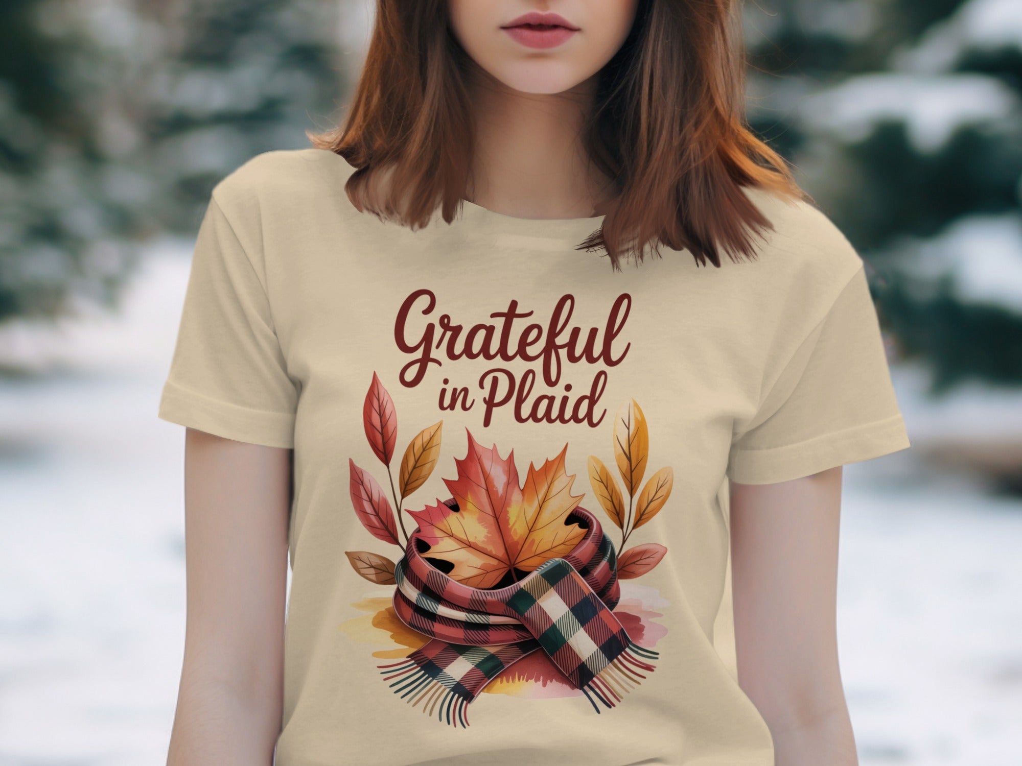 Grateful in Plaid – Cozy Women’s Thanksgiving T-Shirt