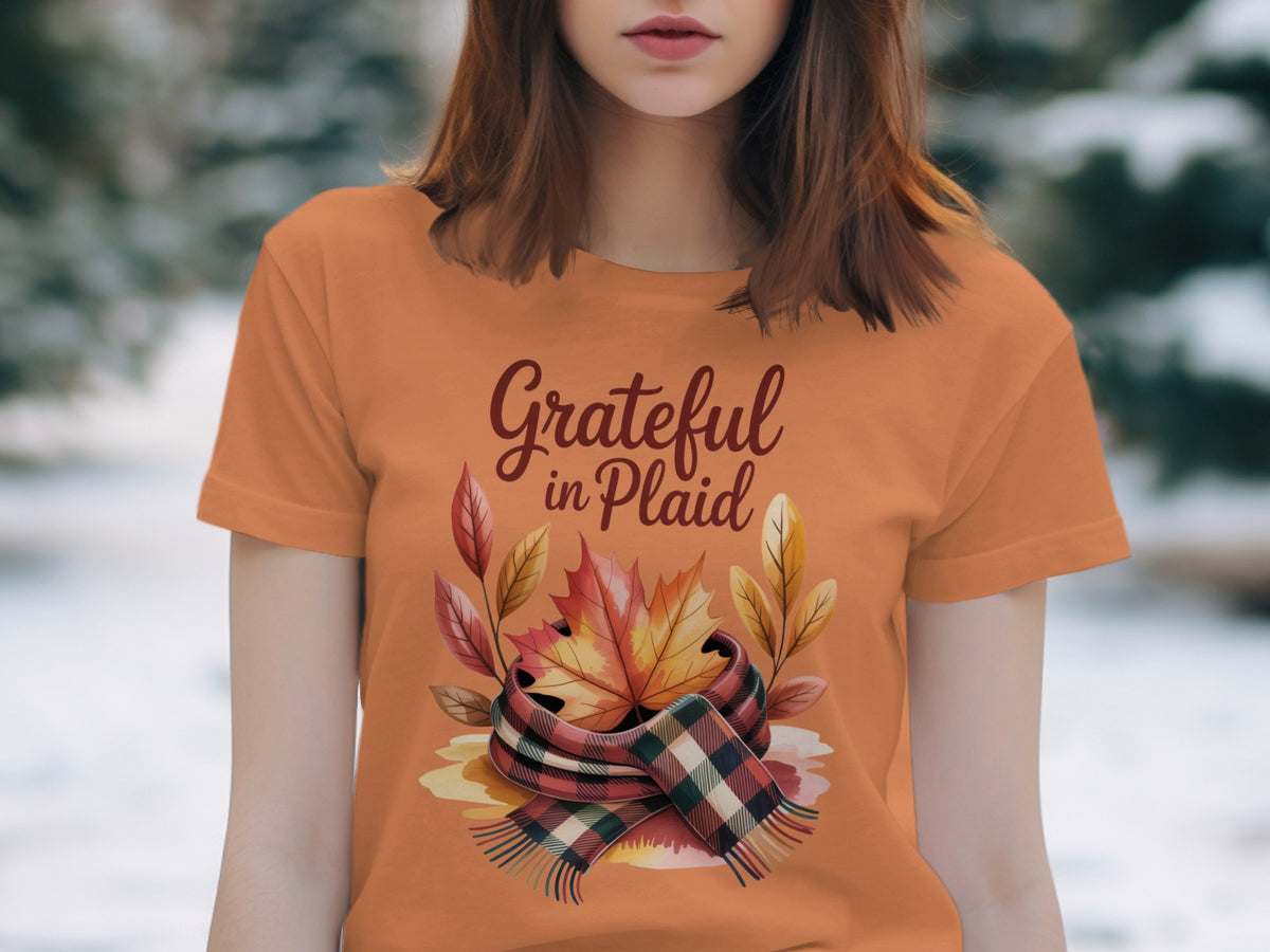 Grateful in Plaid – Cozy Women’s Thanksgiving T-Shirt