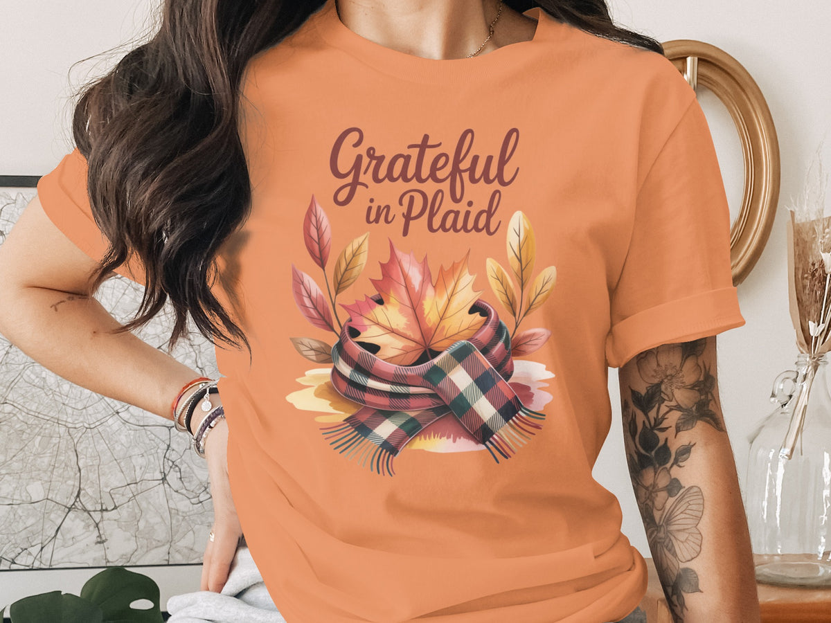 Grateful in Plaid – Cozy Women’s Thanksgiving T-Shirt