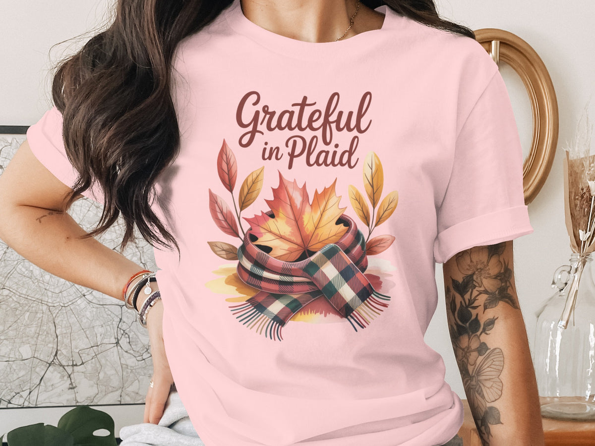 Grateful in Plaid – Cozy Women’s Thanksgiving T-Shirt