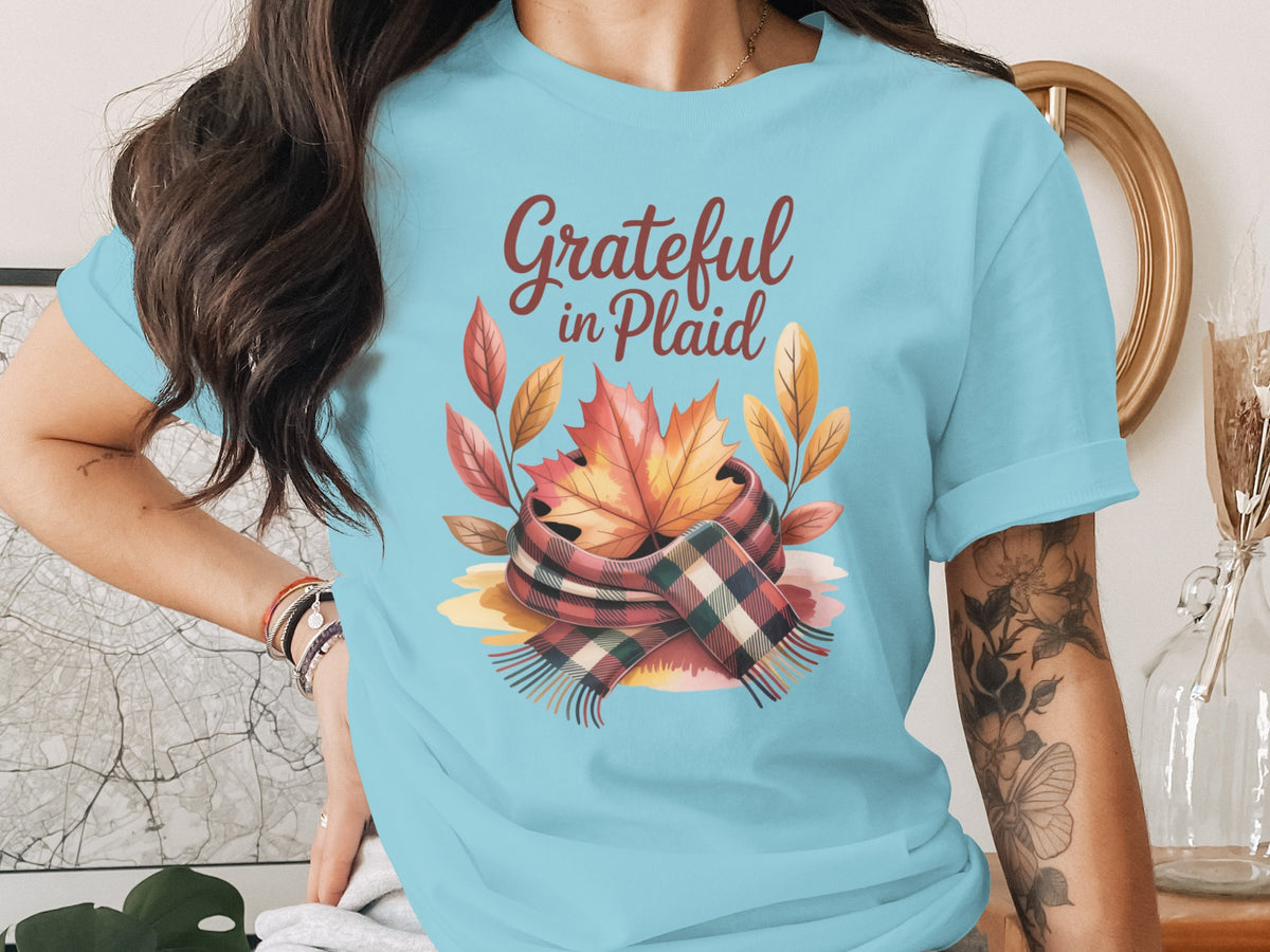 Grateful in Plaid – Cozy Women’s Thanksgiving T-Shirt