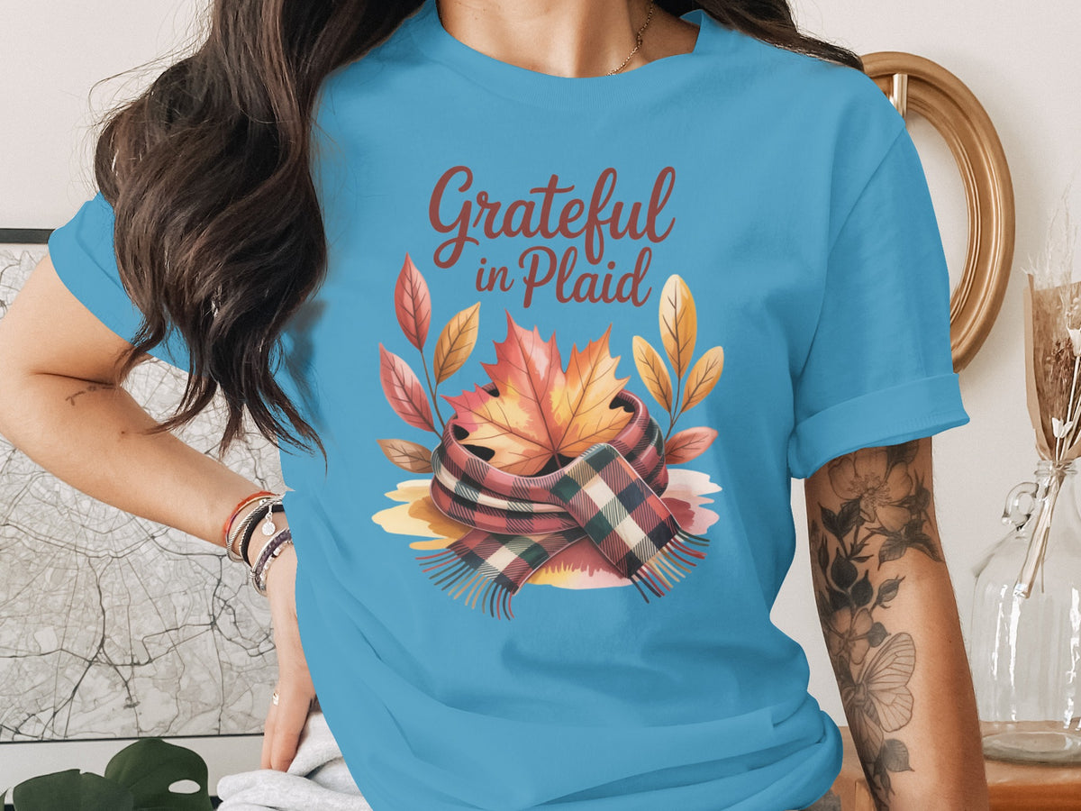 Grateful in Plaid – Cozy Women’s Thanksgiving T-Shirt