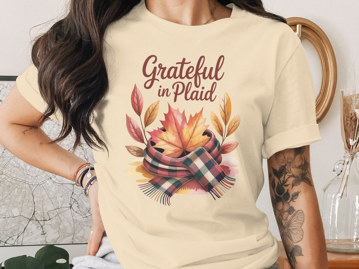 Grateful in Plaid – Cozy Women’s Thanksgiving T-Shirt