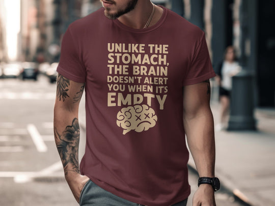 funny men's t-shirt with “brain empty” quote and cartoon brain graphic