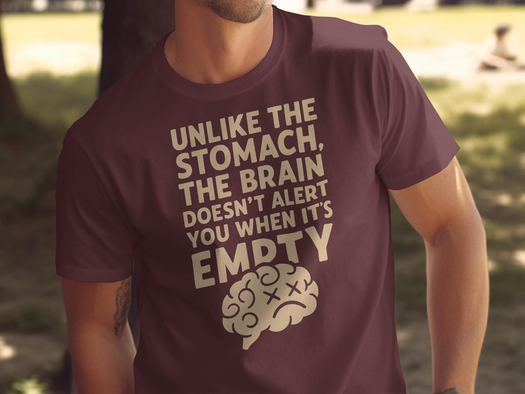 funny men's t-shirt with “brain empty” quote and cartoon brain graphic