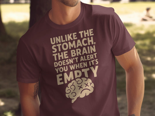 funny men's t-shirt with “brain empty” quote and cartoon brain graphic
