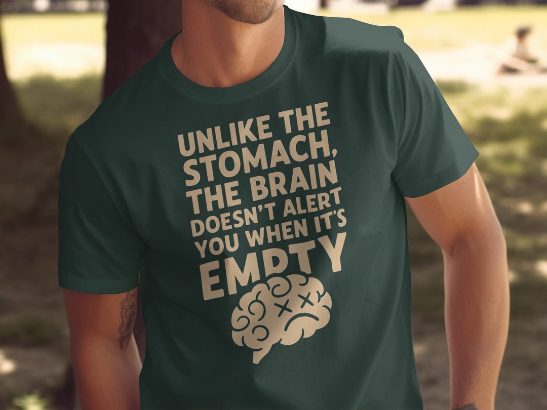 funny men's t-shirt with “brain empty” quote and cartoon brain graphic
