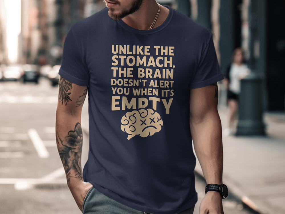funny men's t-shirt with “brain empty” quote and cartoon brain graphic