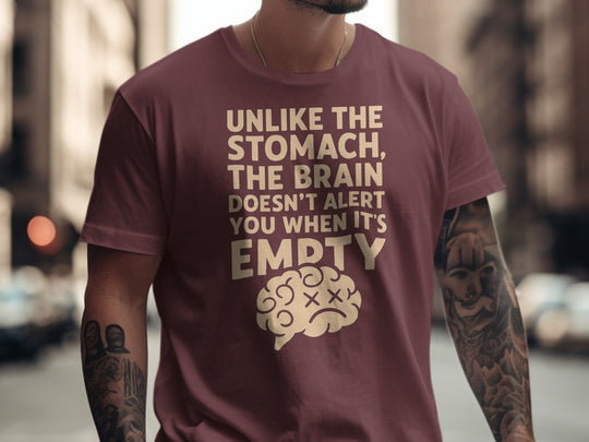 funny men's t-shirt with “brain empty” quote and cartoon brain graphic