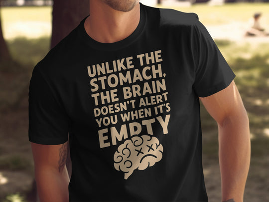 funny men's t-shirt with “brain empty” quote and cartoon brain graphic