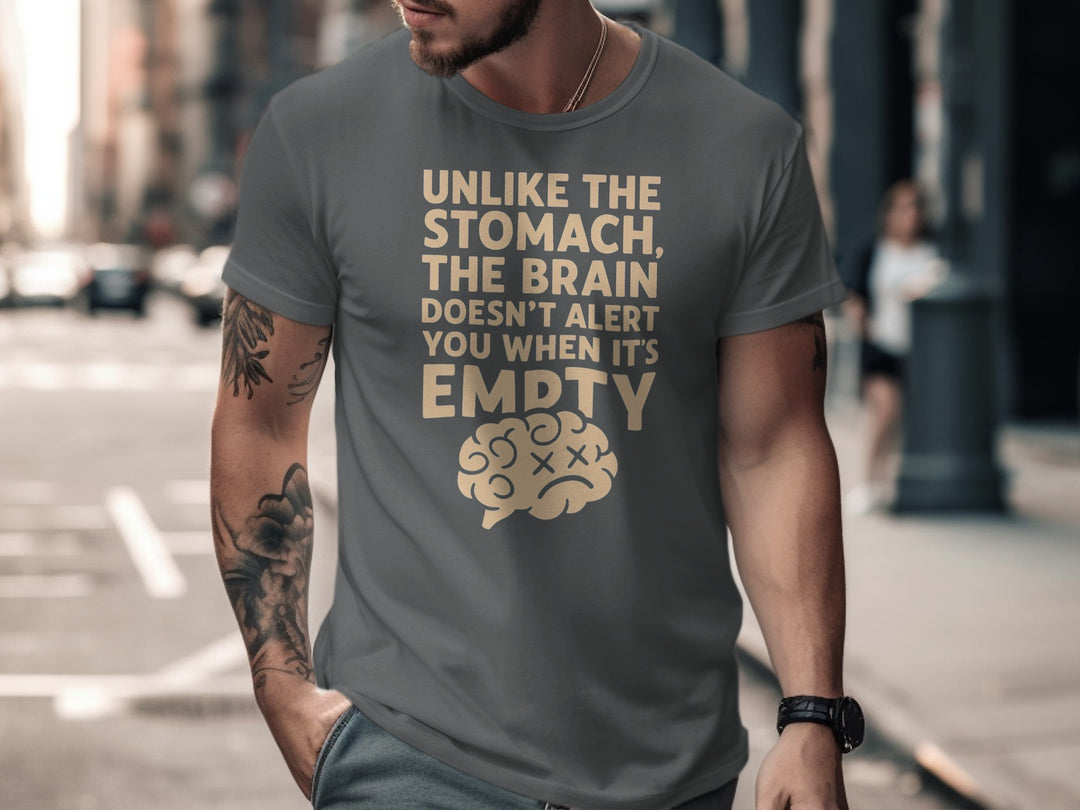 funny men's t-shirt with “brain empty” quote and cartoon brain graphic