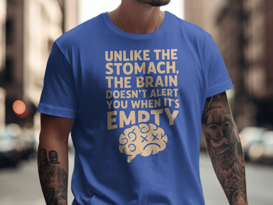 funny men's t-shirt with “brain empty” quote and cartoon brain graphic