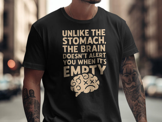 funny men's t-shirt with “brain empty” quote and cartoon brain graphic
