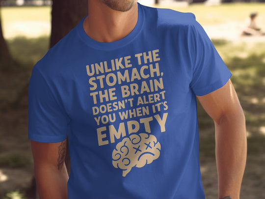 funny men's t-shirt with “brain empty” quote and cartoon brain graphic