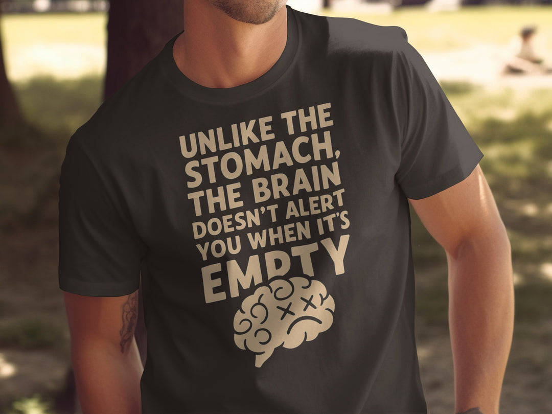 funny men's t-shirt with “brain empty” quote and cartoon brain graphic