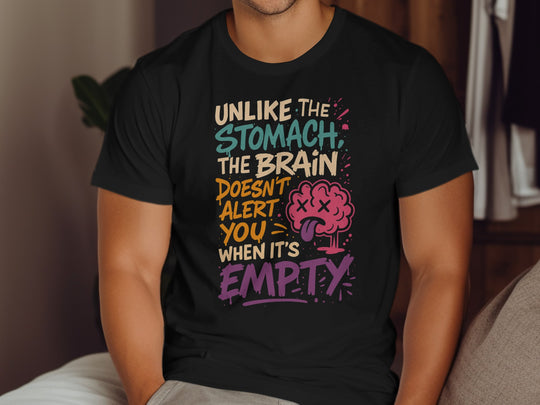 funny men's t-shirt with 'brain empty' quote and cartoon brain graphic
