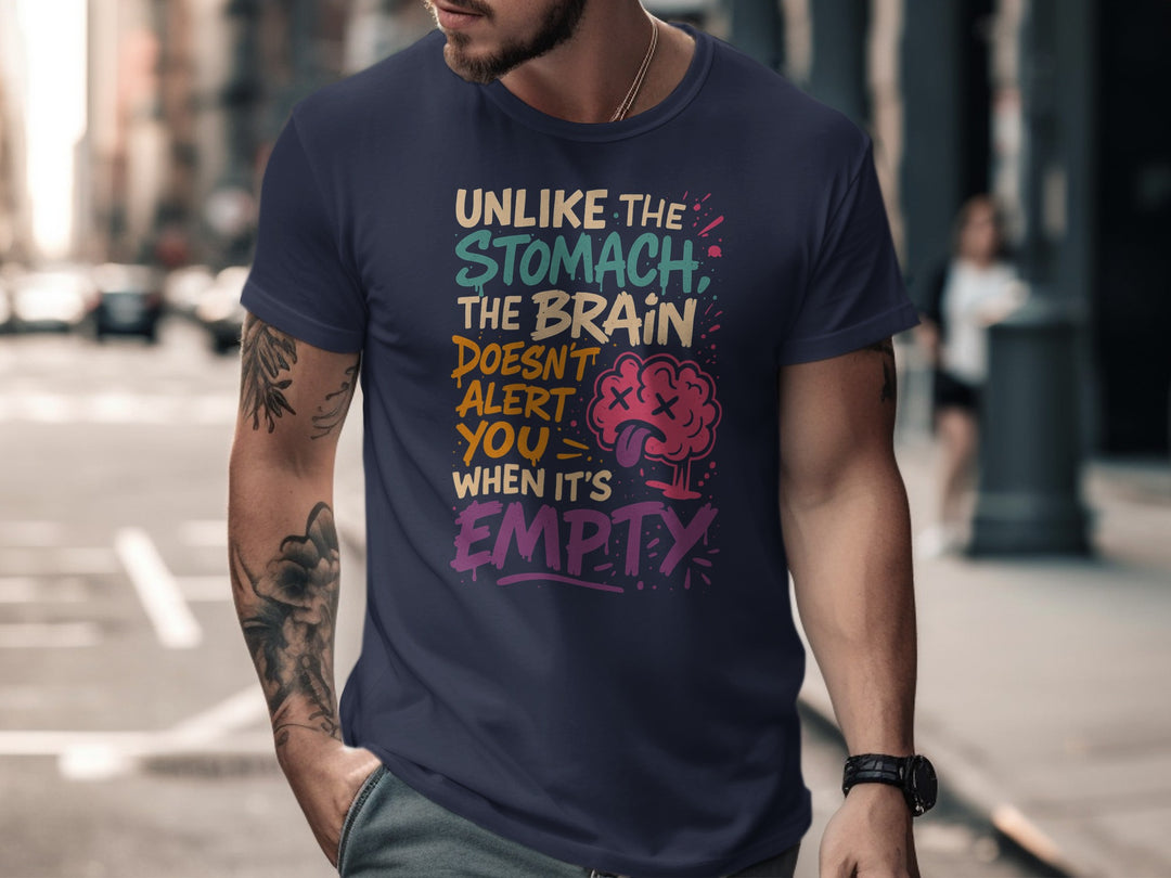 funny men's t-shirt with 'brain empty' quote and cartoon brain graphic