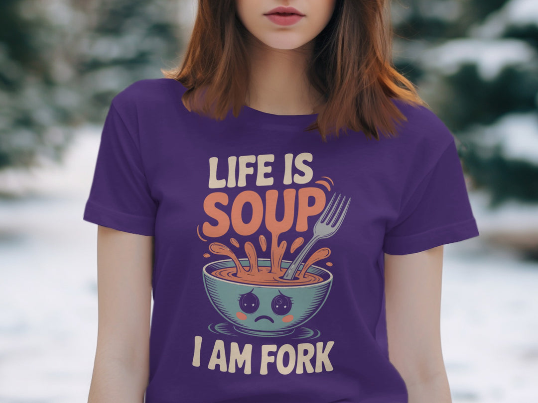 life is soup i am fork t-shirt with cute bowl and fork, women’s graphic tee