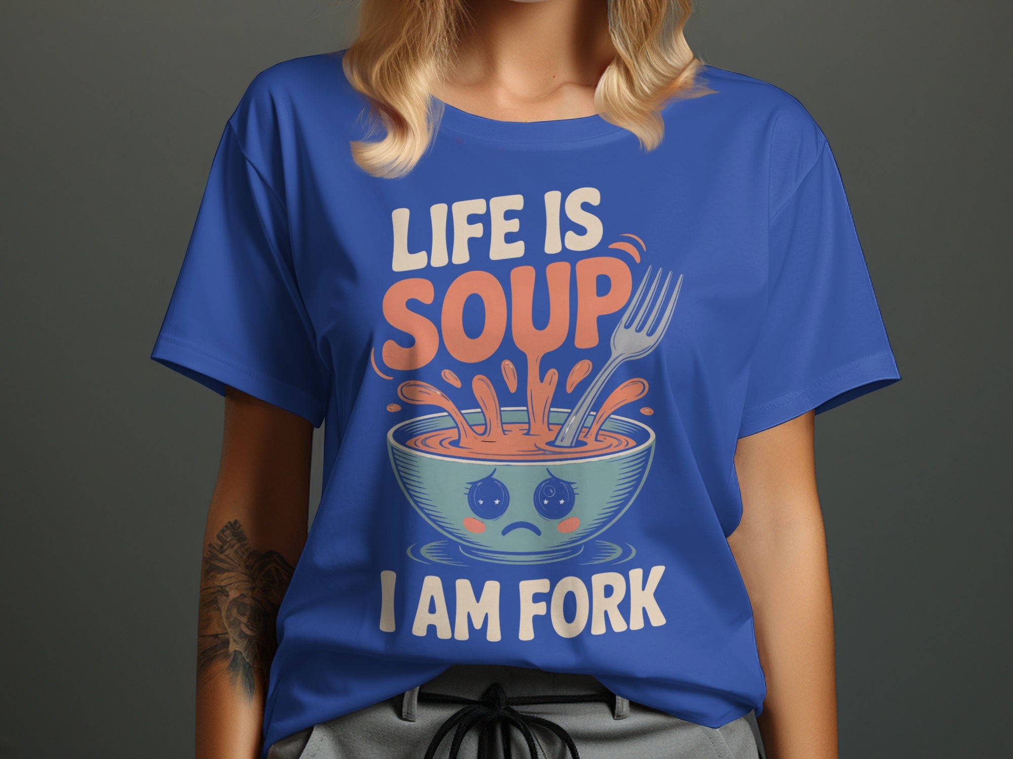 life is soup i am fork t-shirt with cute bowl and fork, women’s graphic tee