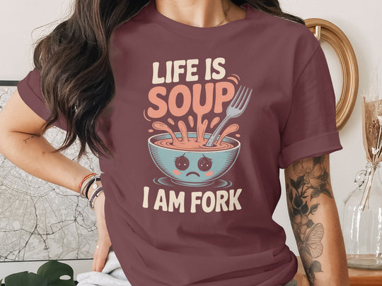 life is soup i am fork t-shirt with cute bowl and fork, women’s graphic tee
