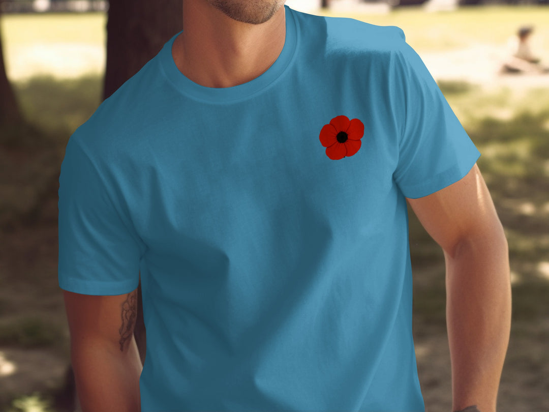 remembrance day poppy minimalist chest print — men’s t-shirt