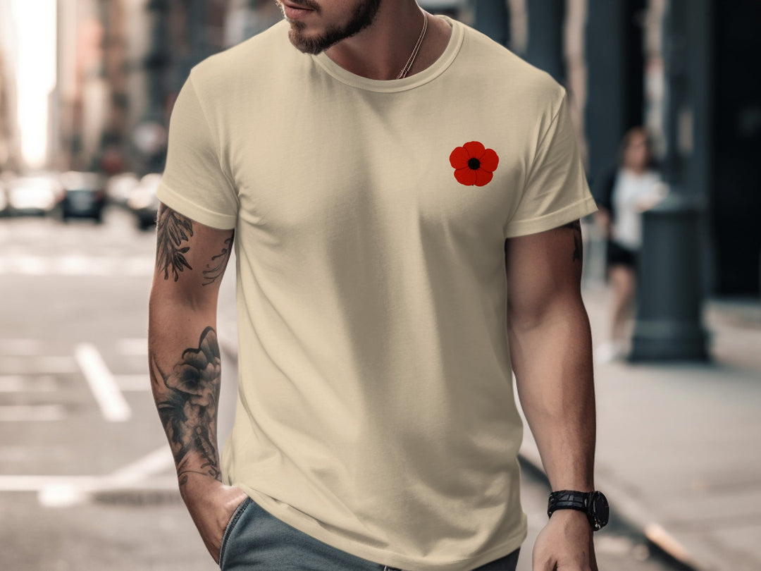 remembrance day poppy minimalist chest print — men’s t-shirt
