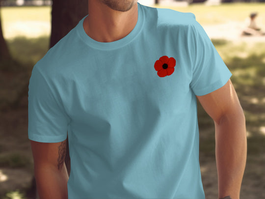 remembrance day poppy minimalist chest print — men’s t-shirt