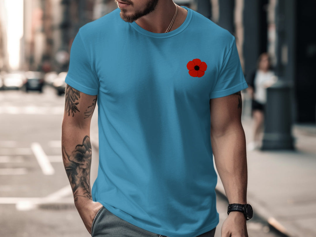 remembrance day poppy minimalist chest print — men’s t-shirt