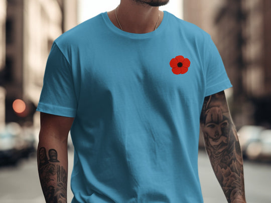 remembrance day poppy minimalist chest print — men’s t-shirt
