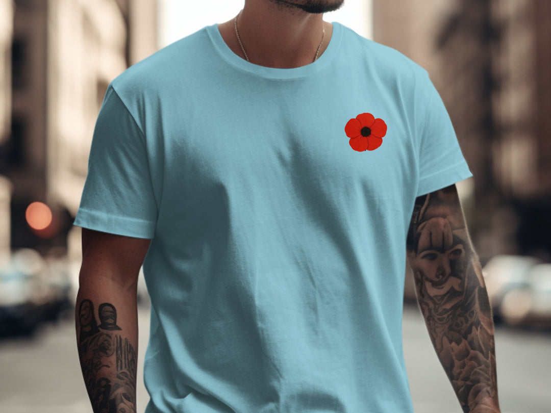 remembrance day poppy minimalist chest print — men’s t-shirt