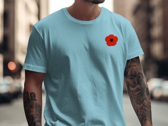 remembrance day poppy minimalist chest print — men’s t-shirt
