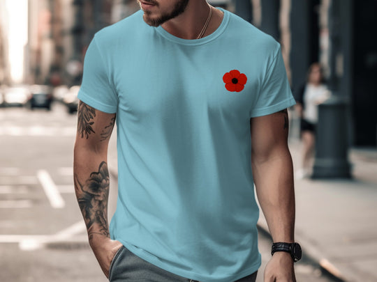 remembrance day poppy minimalist chest print — men’s t-shirt