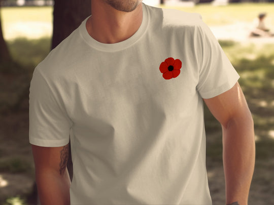 remembrance day poppy minimalist chest print — men’s t-shirt