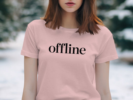 offline women’s t-shirt with minimalist corner wordmark on black