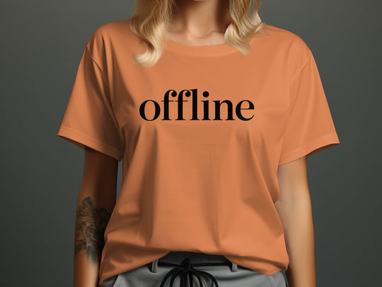 offline women’s t-shirt with minimalist corner wordmark on black