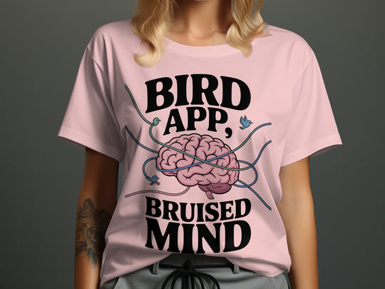 birds tangled around brain graphic with headline — women’s t-shirt