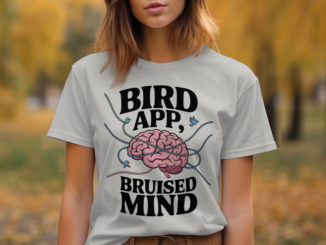 birds tangled around brain graphic with headline — women’s t-shirt