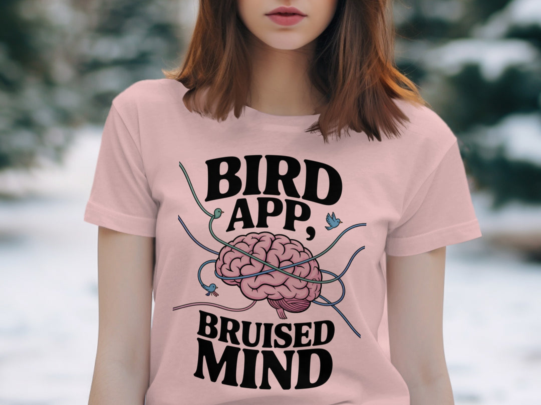birds tangled around brain graphic with headline — women’s t-shirt