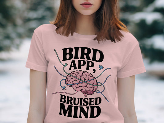 birds tangled around brain graphic with headline — women’s t-shirt