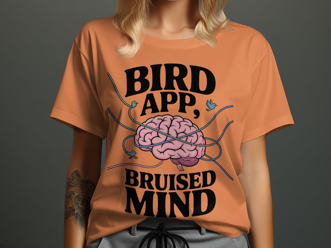 birds tangled around brain graphic with headline — women’s t-shirt