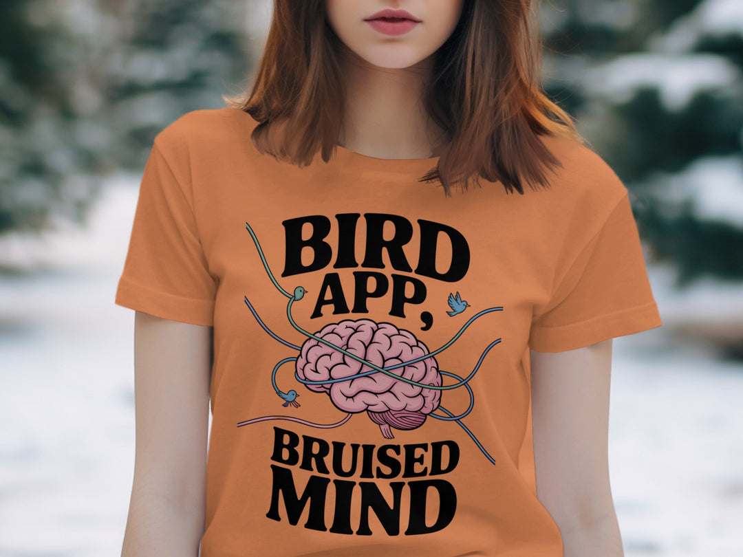 birds tangled around brain graphic with headline — women’s t-shirt