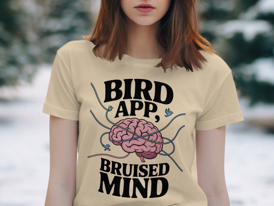 birds tangled around brain graphic with headline — women’s t-shirt