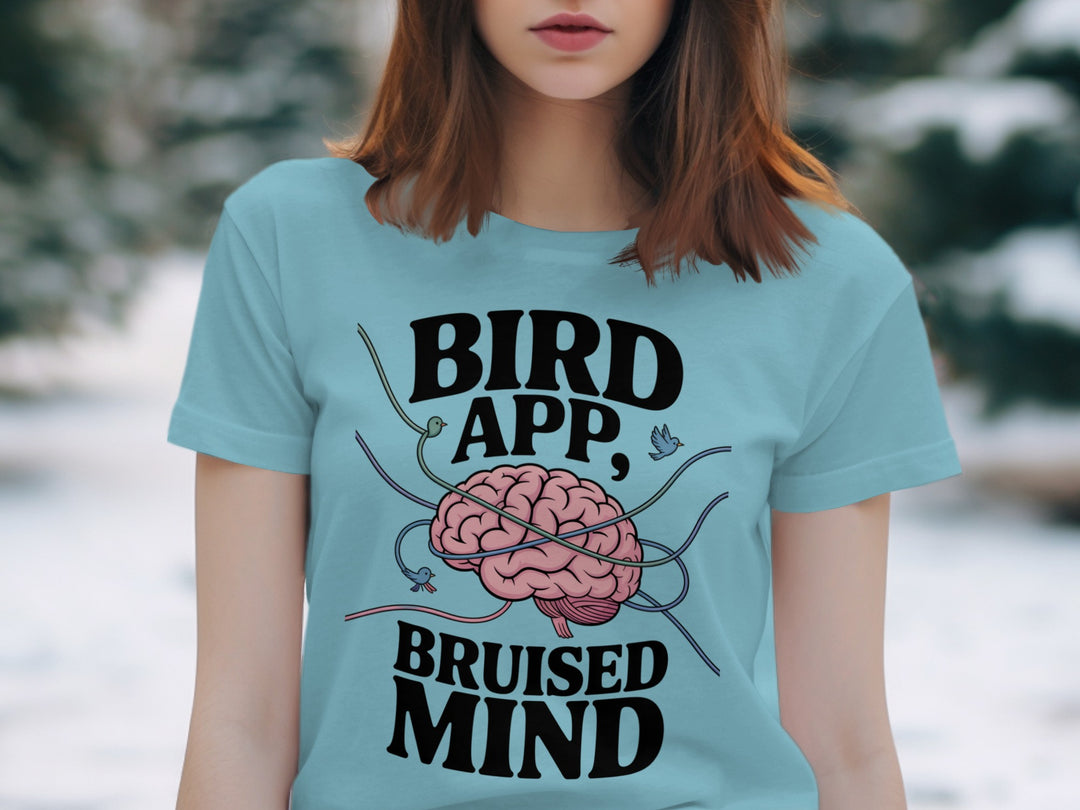 birds tangled around brain graphic with headline — women’s t-shirt