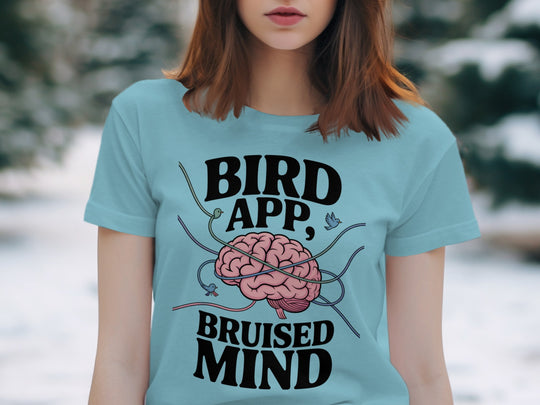 birds tangled around brain graphic with headline — women’s t-shirt