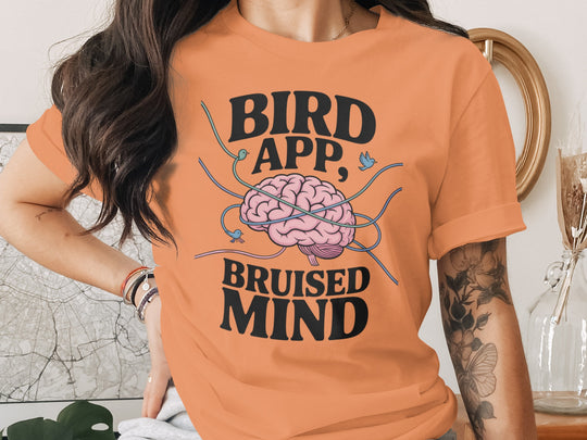 birds tangled around brain graphic with headline — women’s t-shirt