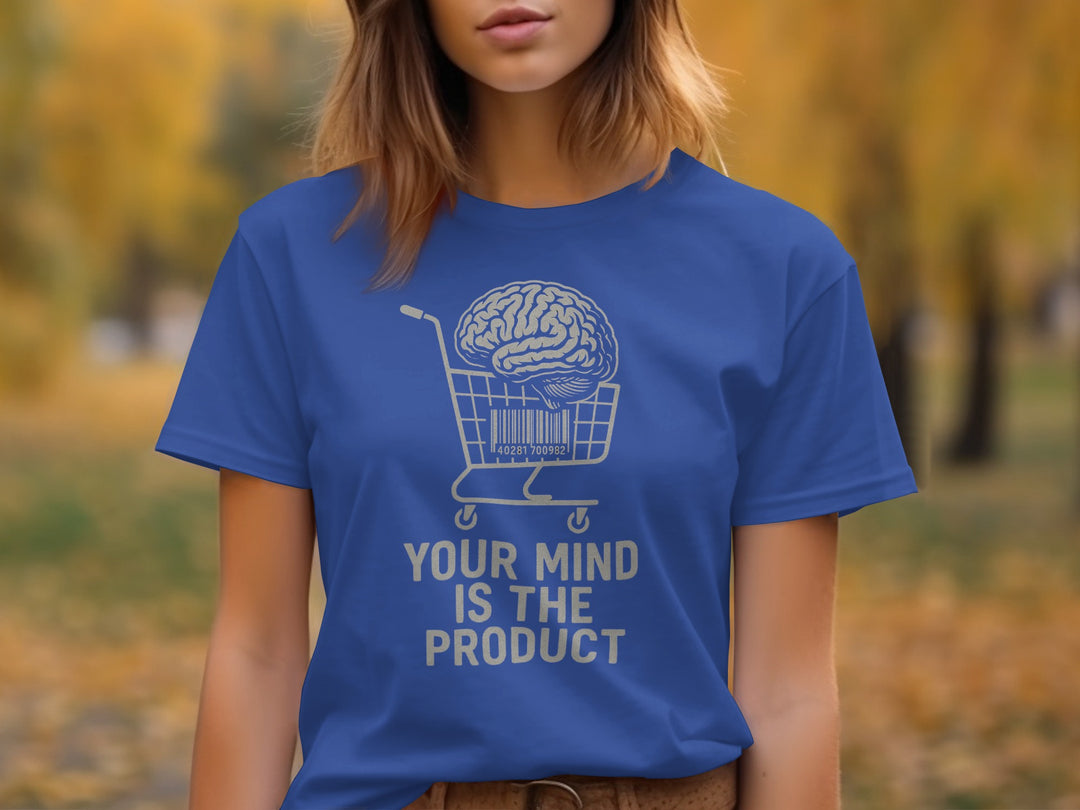 your mind is the product t-shirt with barcode brain cart — women’s graphic tee
